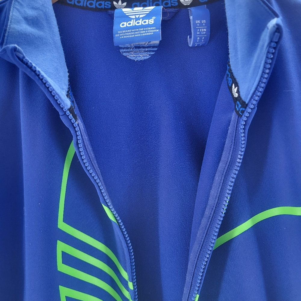 Adidas Jacket Mens Small Blue Green Track Trefoil Big Logo Spell Out Full Zip - Picture 5 of 6